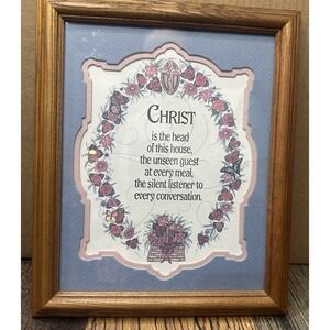 Cottagecore Christ Is The Head of This House Wood Framed Wall Art 90s Floral
